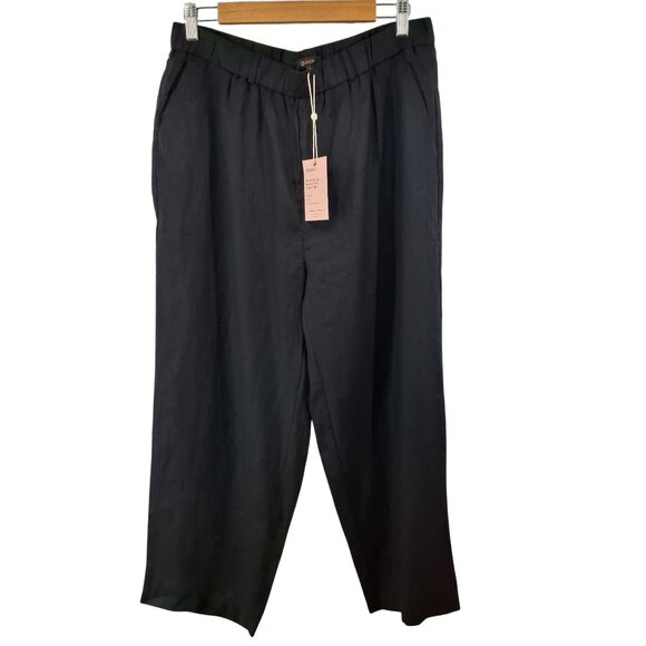 Quince Womens European Linen Pants L Black Elastic Waist - Picture 2 of 8